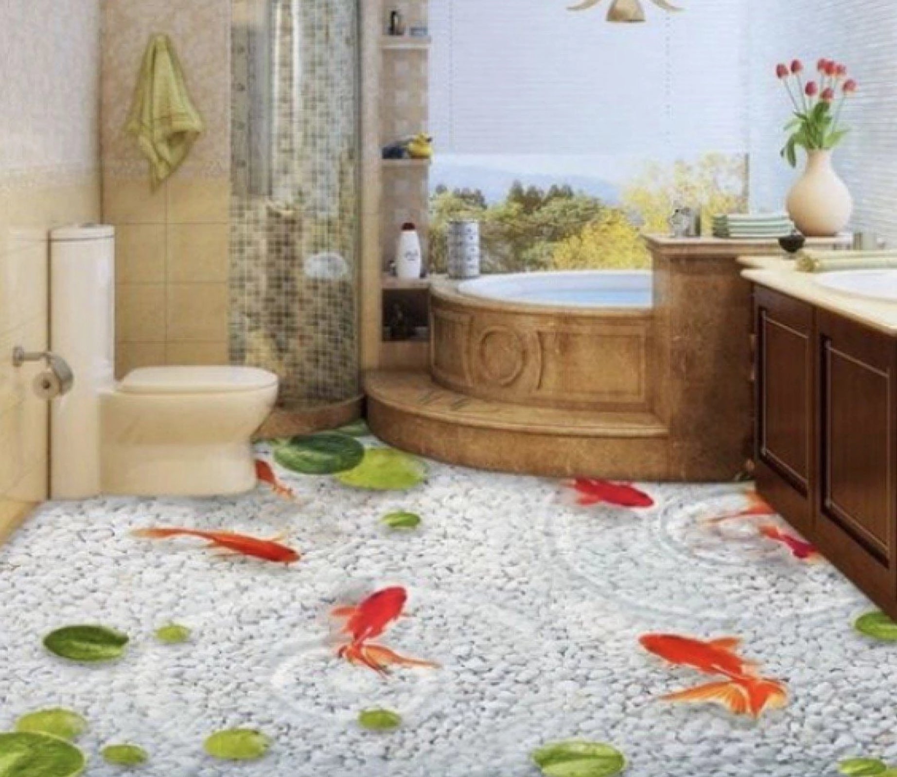 3D Goldfish Floor Mural Wallpaper AJ Wallpaper 2 