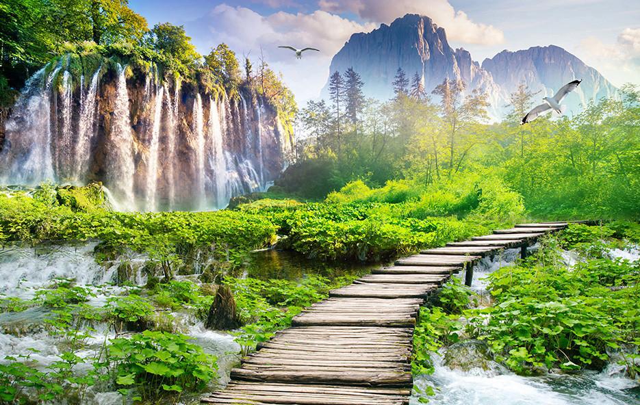 3D Waterfalls Birds 290 Garage Door Mural Wallpaper AJ Wallpaper 