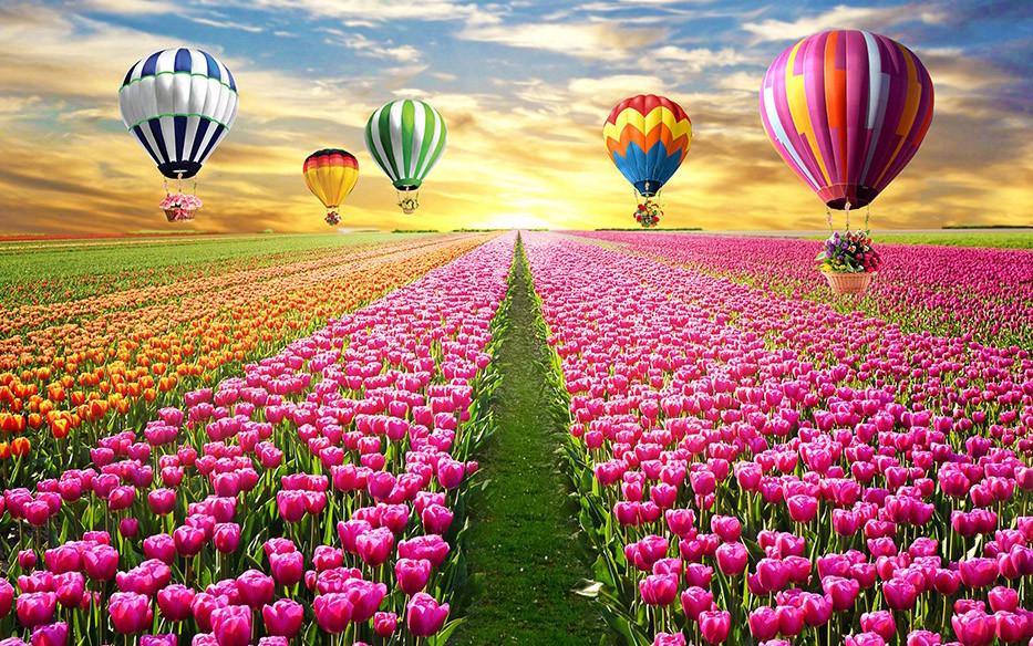 3D Flowers Field Balloons 297 Garage Door Mural Wallpaper AJ Wallpaper 