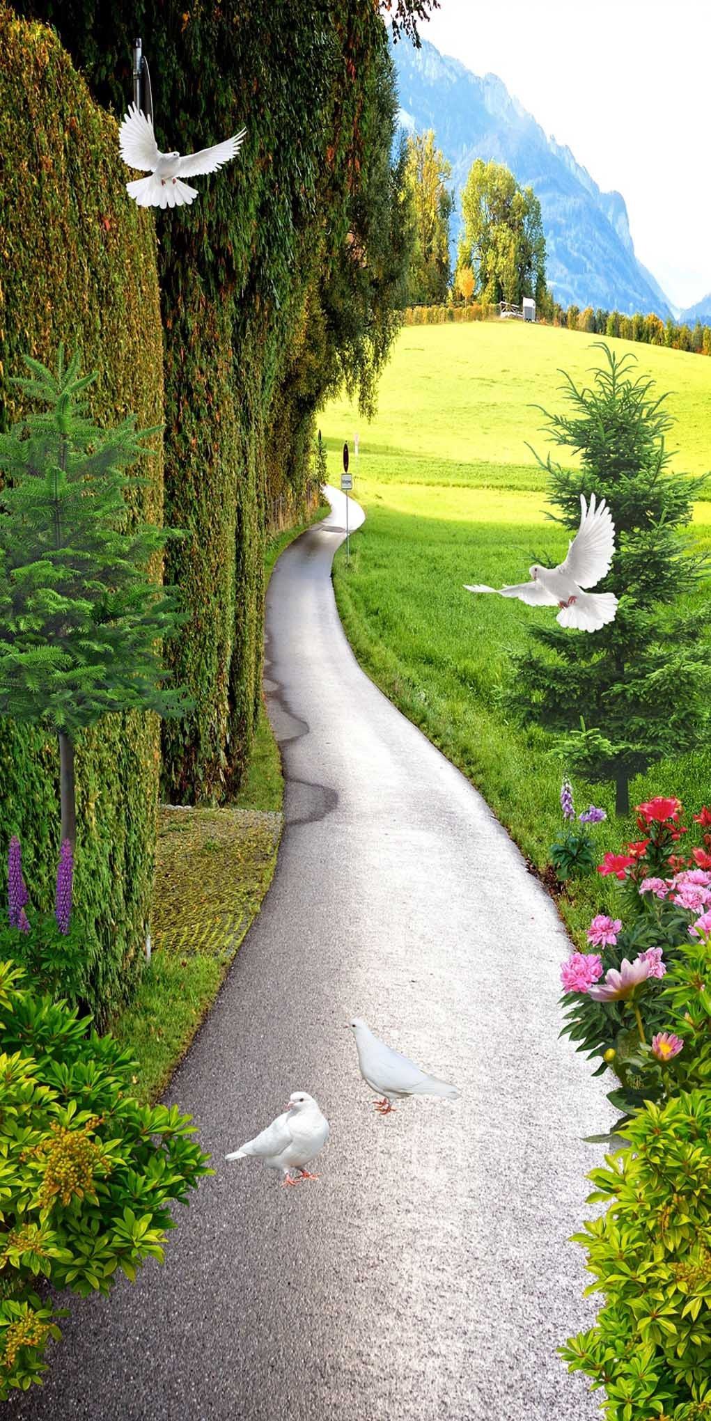 3D rural field path door mural Wallpaper AJ Wallpaper 
