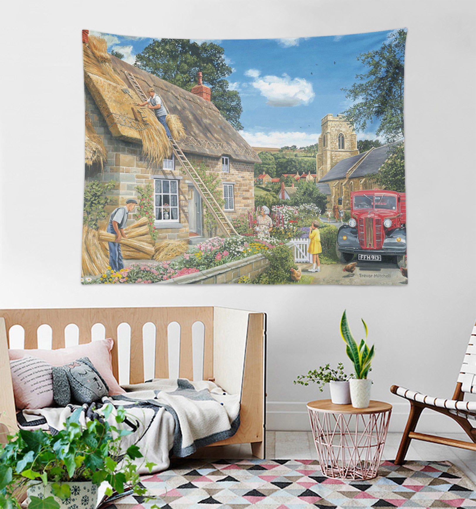 3D Thatched Cottage 11231 Trevor Mitchell Tapestry Hanging Cloth Hang