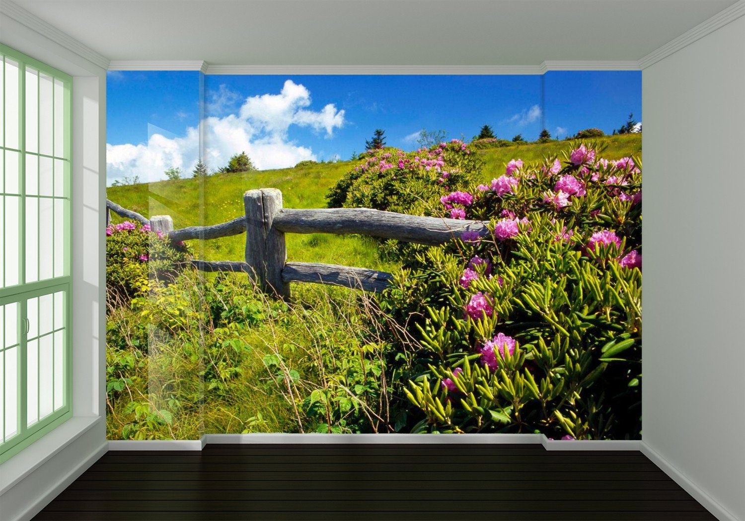 Wood Fence And Flower-filled Meadows 5 Wallpaper AJ Wallpaper 1 