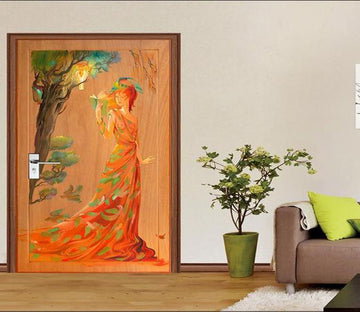 3D elegant woman painting door mural Wallpaper AJ Wallpaper 