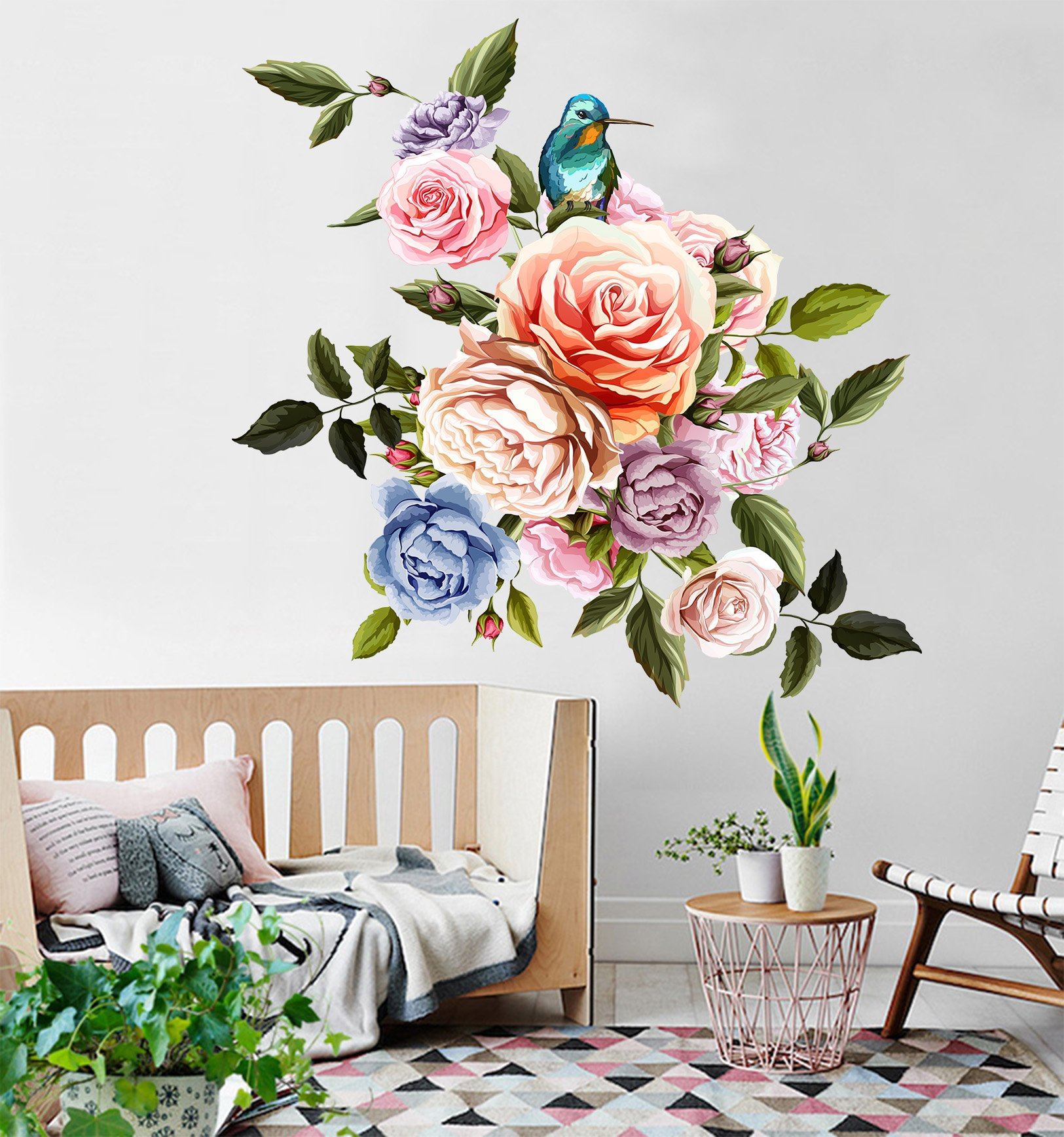 3D Pink Bird Flower 039 Wall Stickers Wallpaper AJ Wallpaper 