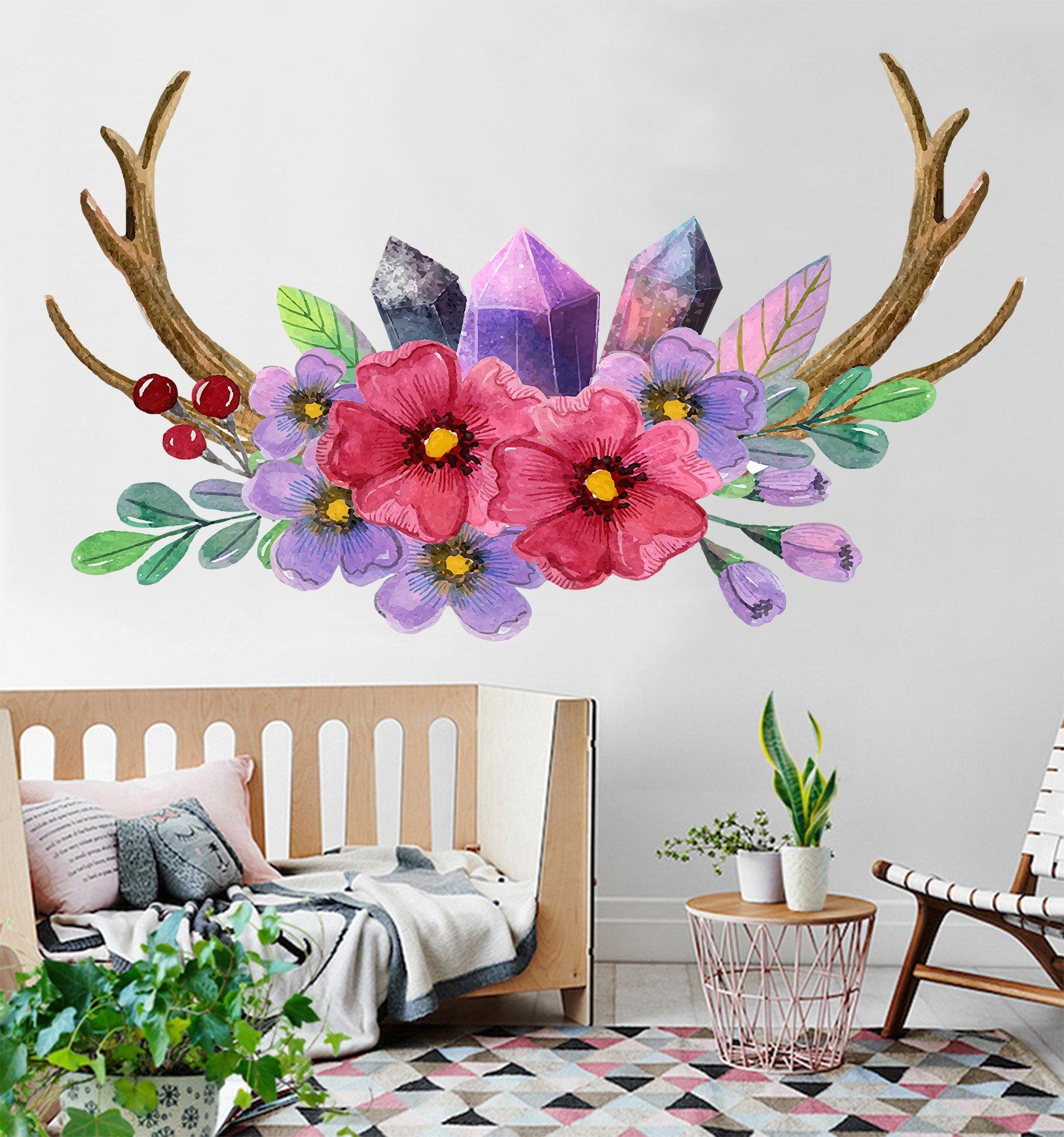 3D Graffiti Antler Flower 021 Wall Stickers Wallpaper AJ Wallpaper 