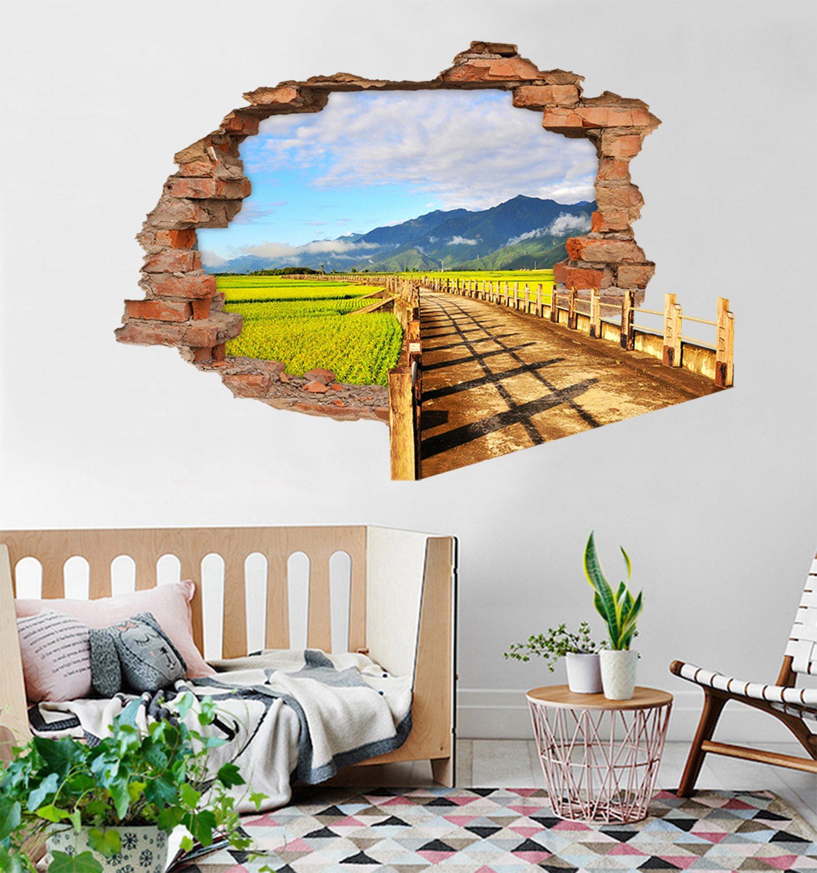 3D Farmland Road 2 Broken Wall Murals Wallpaper AJ Wallpaper 