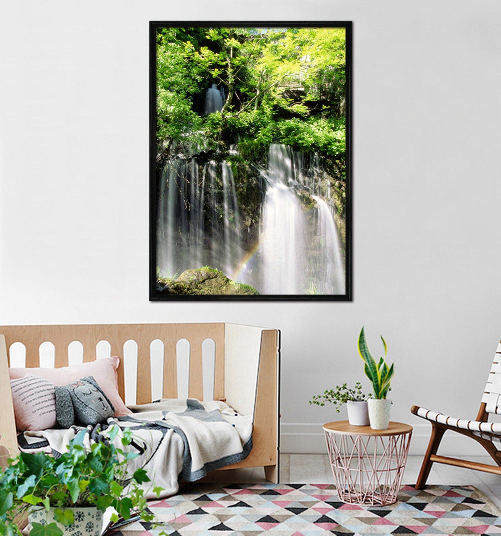 3D Waterfall Woods 010 Fake Framed Print Painting Wallpaper AJ Creativity Home 