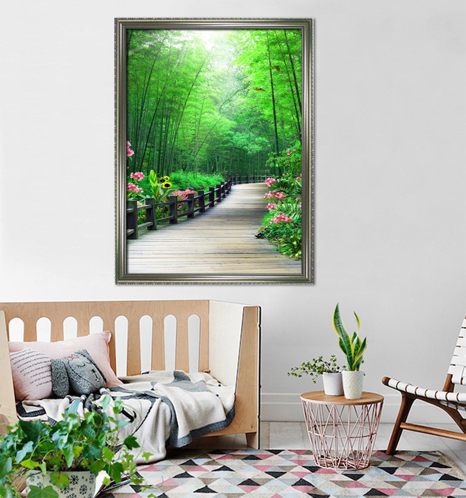 3D Pathway Bamboo Forest 067 Fake Framed Print Painting Wallpaper AJ Creativity Home 