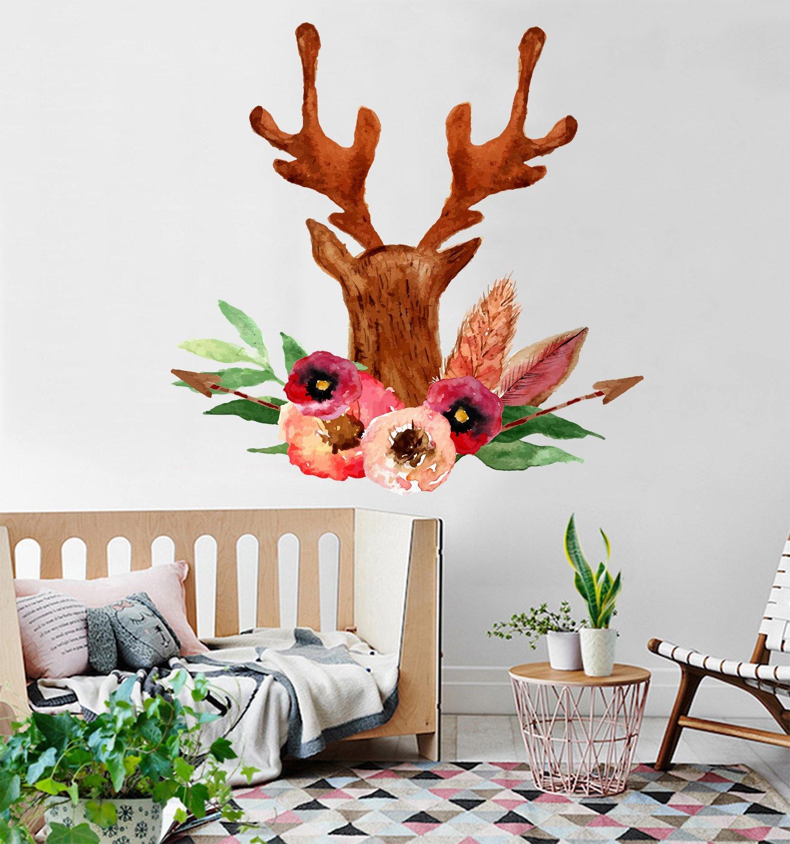 3D Antler Flower Painting 065 Wall Stickers Wallpaper AJ Wallpaper 