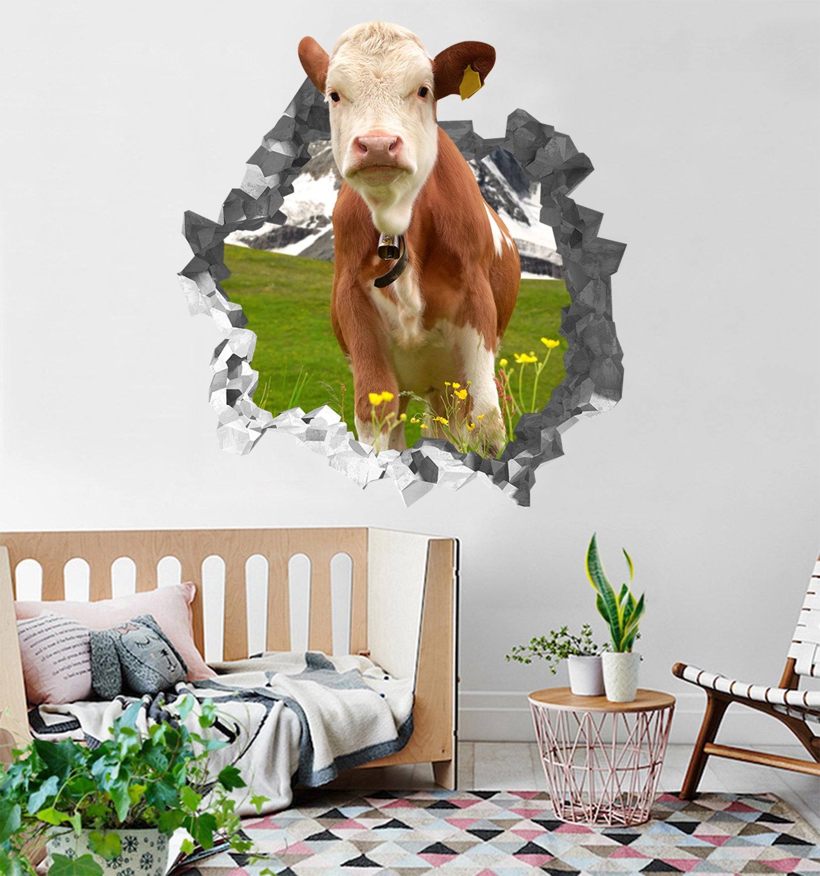 3D Lawn Cattle 192 Broken Wall Murals Wallpaper AJ Wallpaper 
