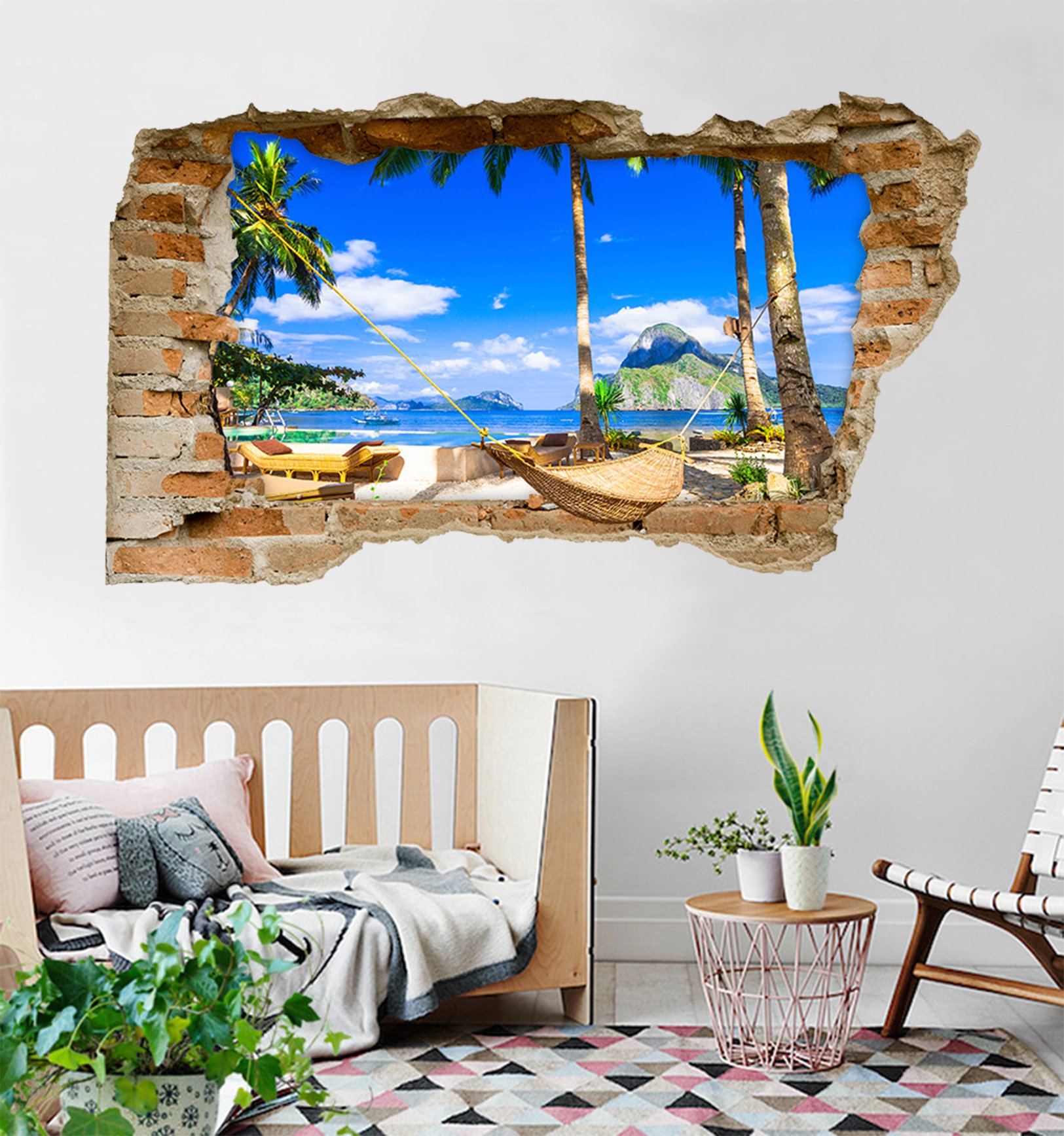 3D Sunny Beach Hammock 348 Broken Wall Murals Wallpaper AJ Wallpaper 