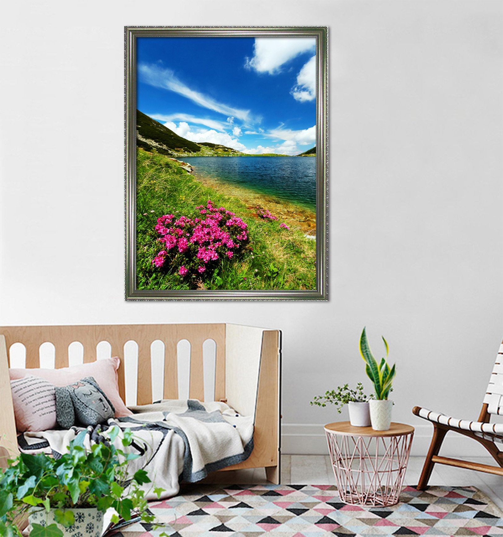 3D Lakeside Flowers 130 Fake Framed Print Painting Wallpaper AJ Creativity Home 