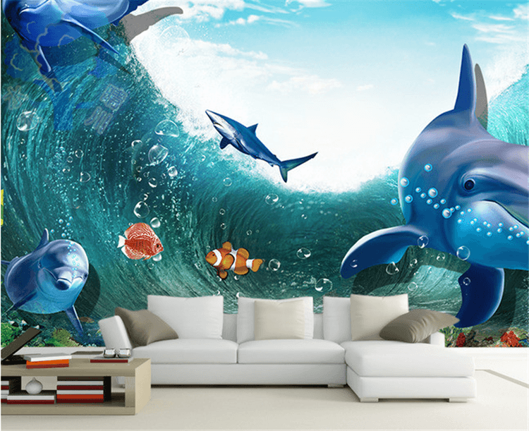 3D Surf Dolphins 012 Wallpaper AJ Wallpaper 