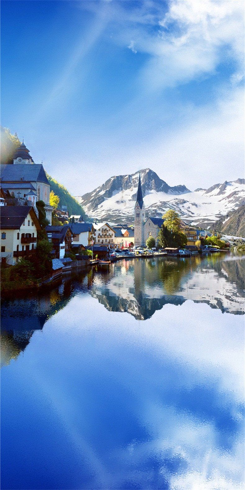 3D blue the river snow mountain housing door mural Wallpaper AJ Wallpaper 