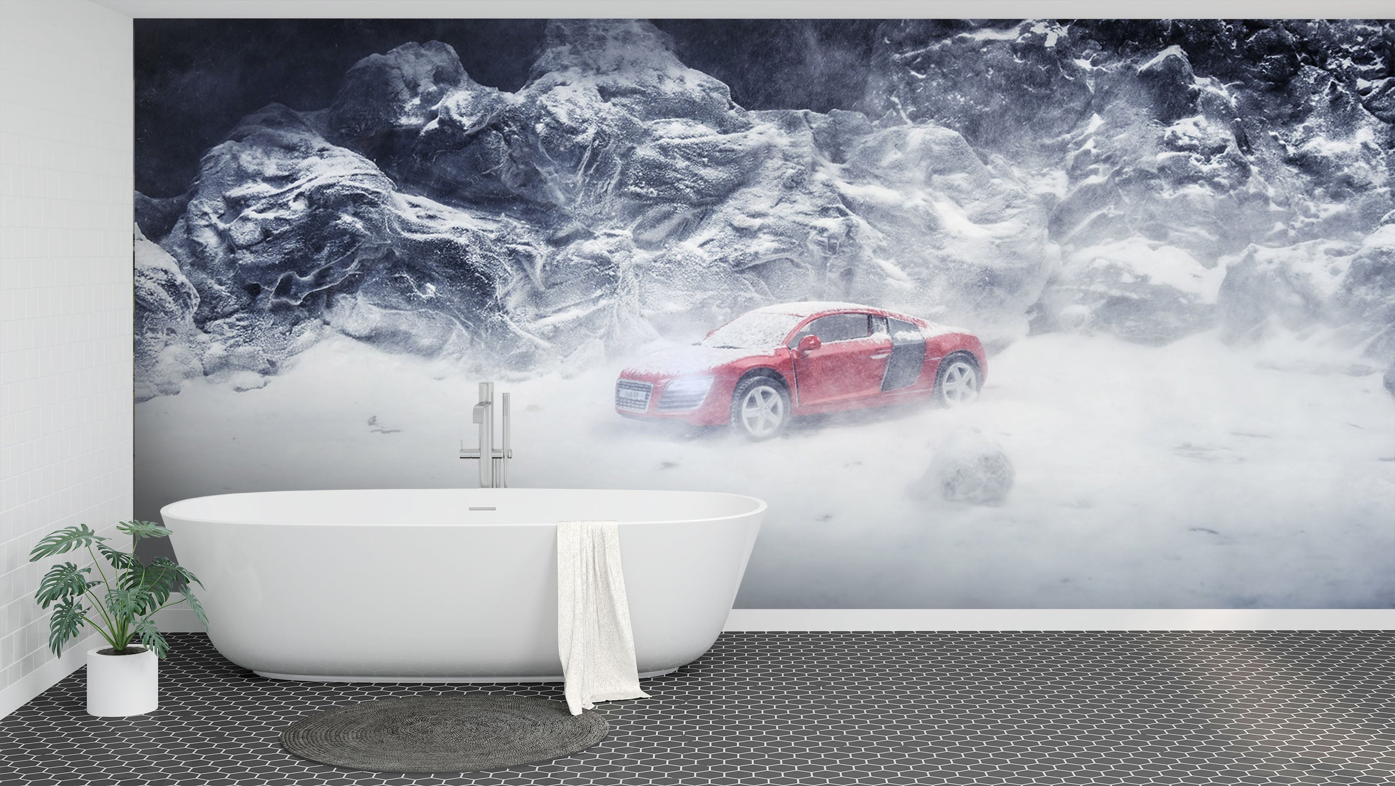 3D White Snow Car 191 Vehicle Wall Murals