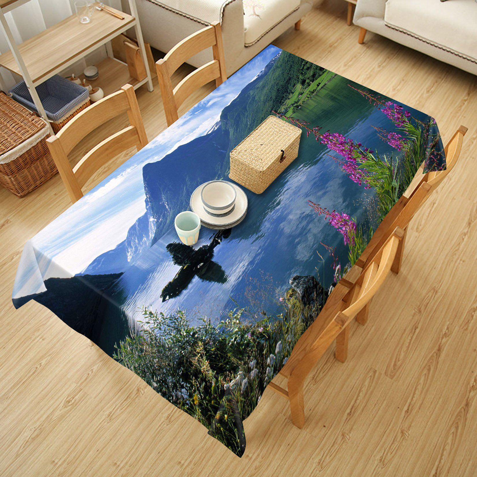 3D Mountain Lake Island 417 Tablecloths Wallpaper AJ Wallpaper 
