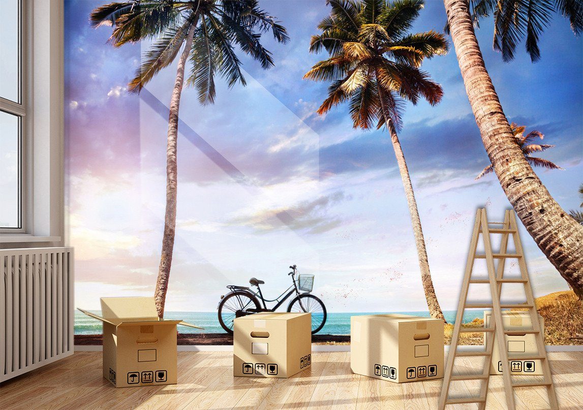 3D Beach Coconut Tree And Bike 67 Wallpaper AJ Wallpapers 