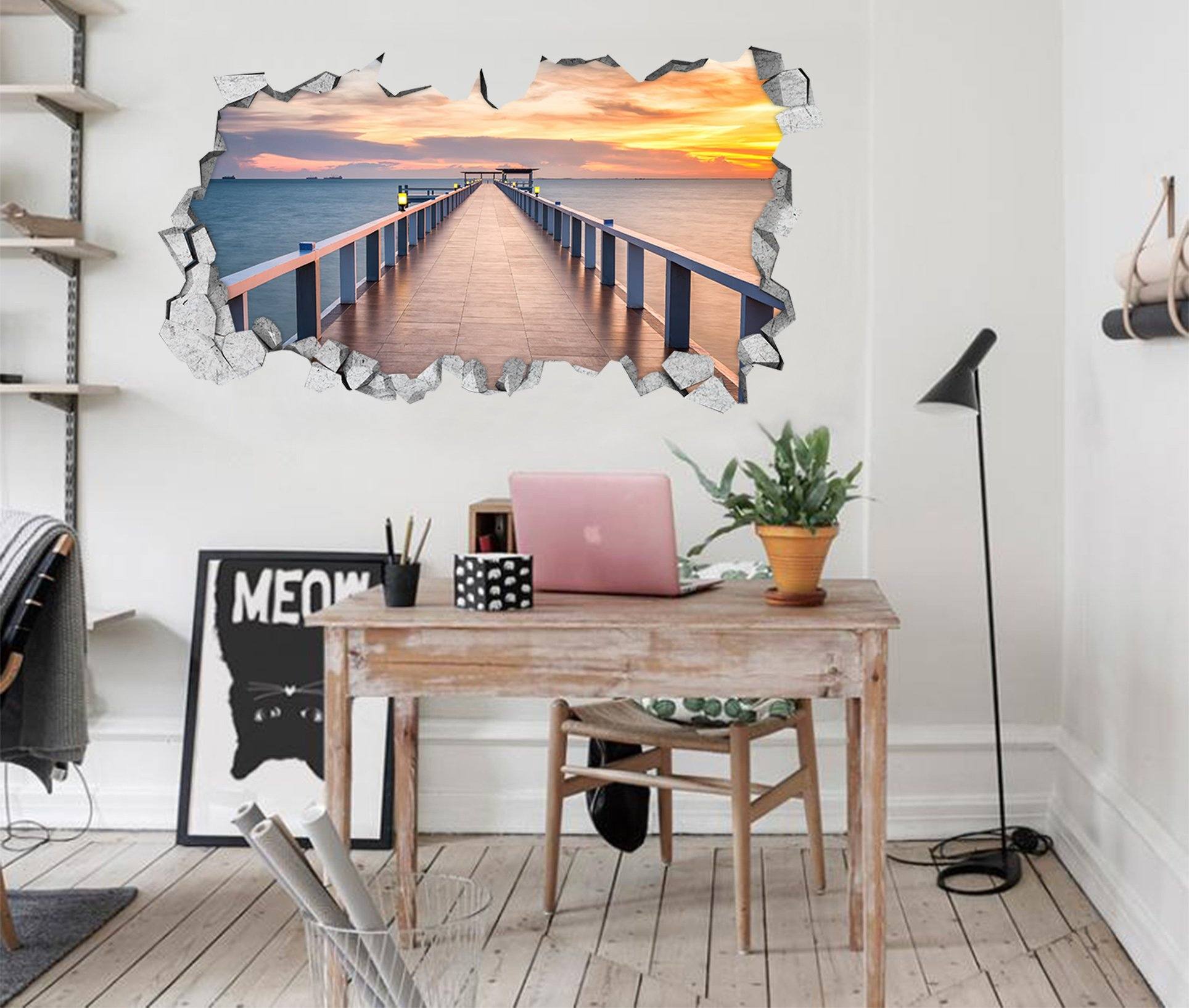3D Sea Corridor Sunset 013 Broken Wall Murals Wallpaper AJ Wallpaper 