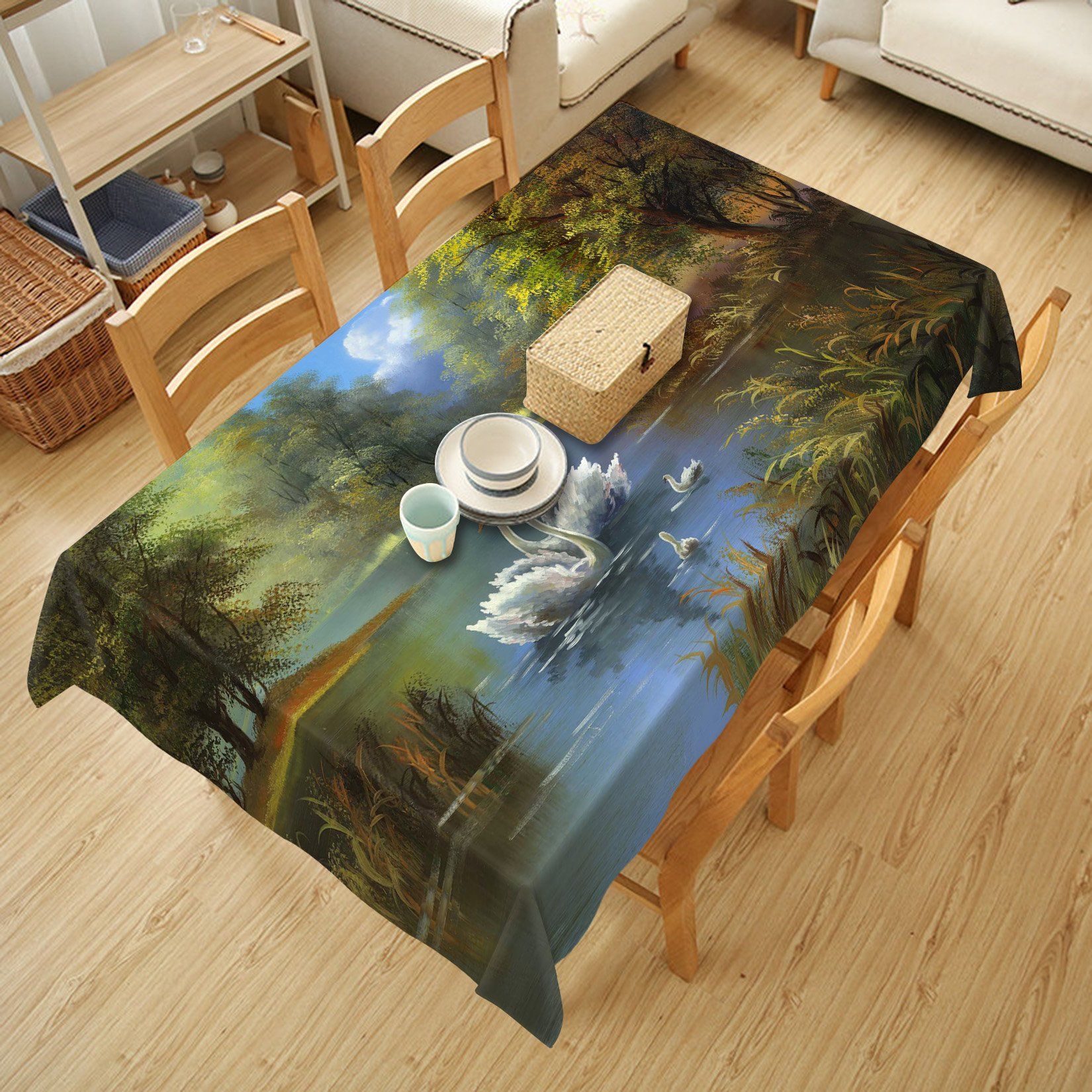 3D River Swans 217 Tablecloths Wallpaper AJ Wallpaper 