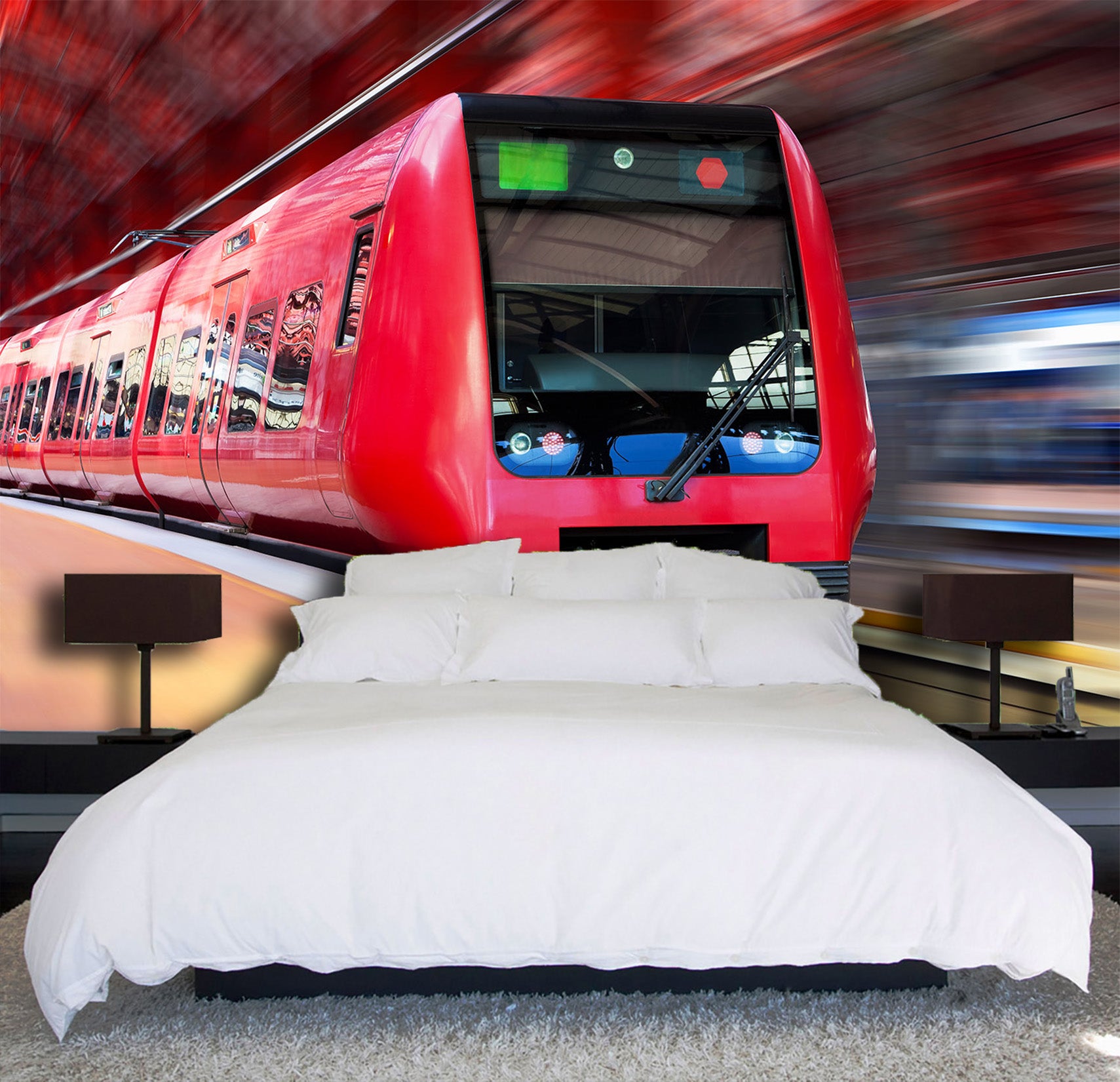 3D Red Train 167 Vehicle Wall Murals