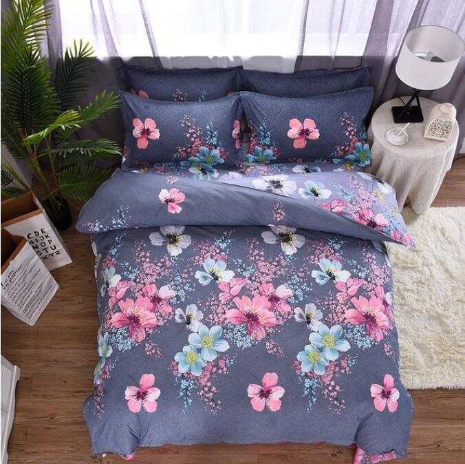 3D Dark Gray Background Pink Blue Flowers 2089 Bed Pillowcases Quilt