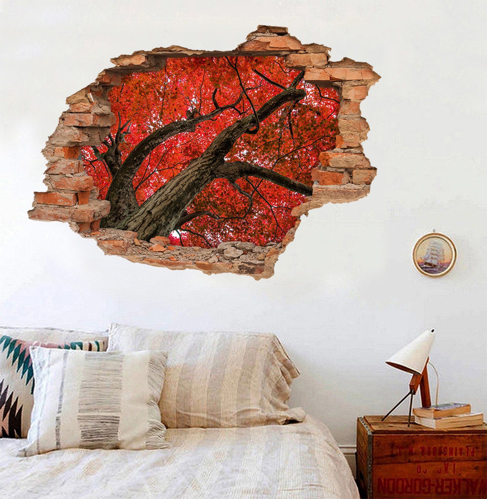 3D Tree Red Leaves 199 Broken Wall Murals Wallpaper AJ Wallpaper 