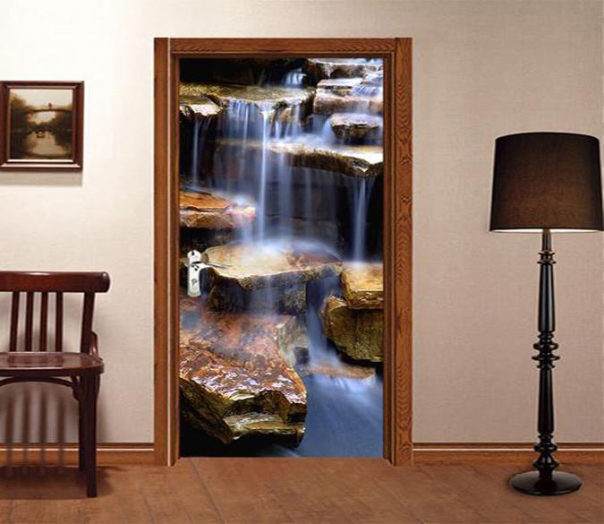 3D big stone in the river door mural Wallpaper AJ Wallpaper 
