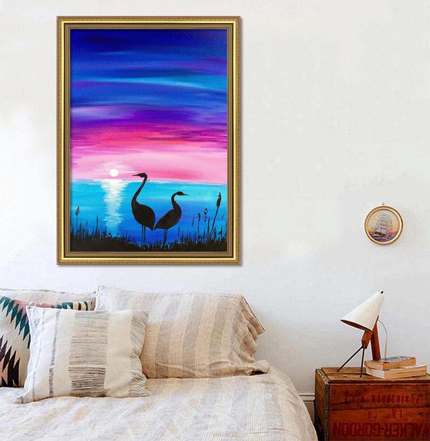 3D Moonlight Swan 100 Fake Framed Print Painting Wallpaper AJ Creativity Home 