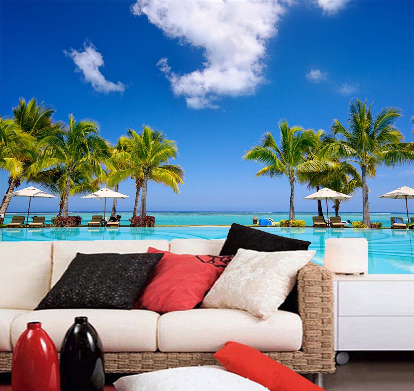 3D Beach Coconut Tree Scenery 8 Wallpaper AJ Wallpaper 