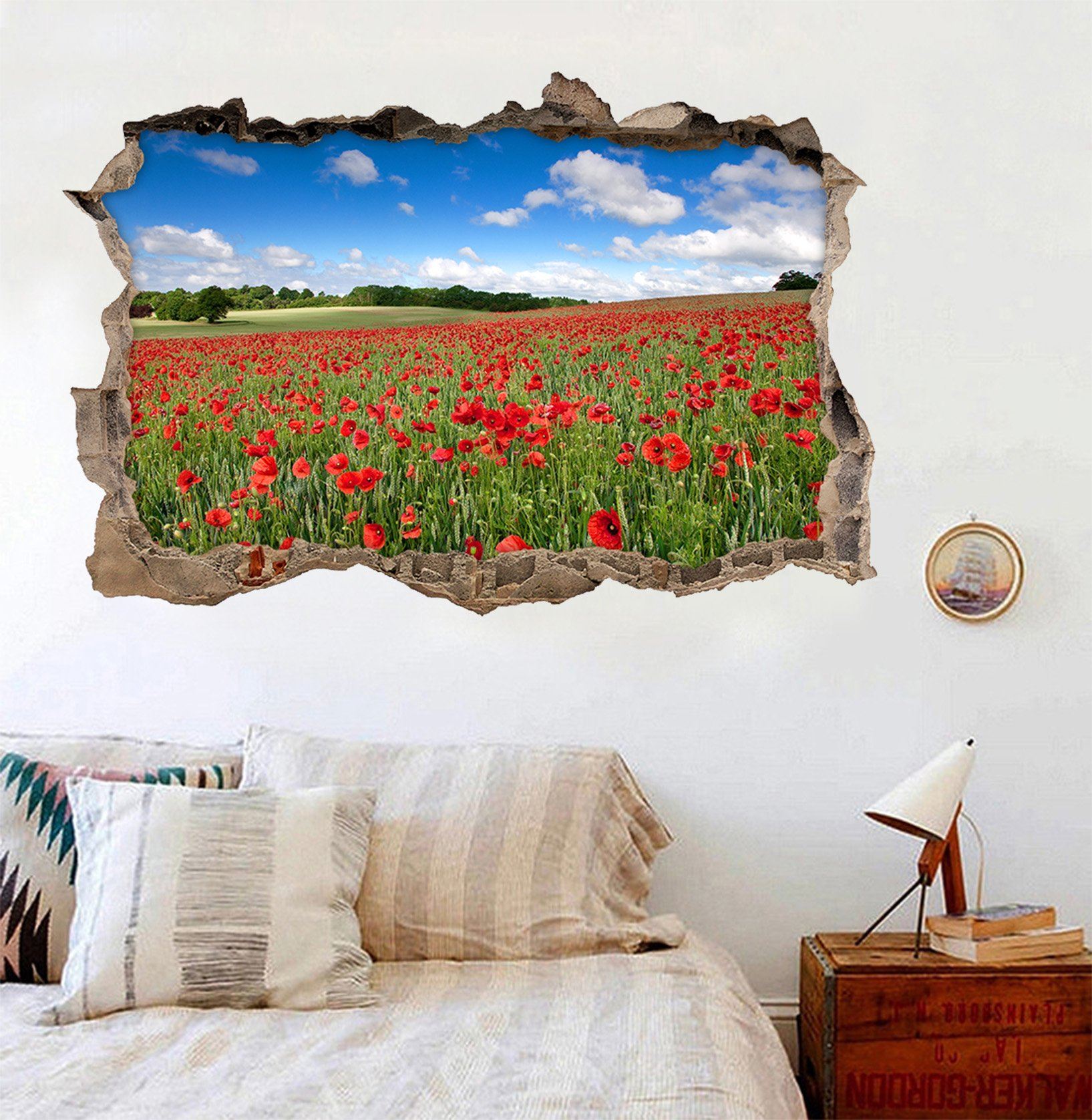 3D Flowers Field 001 Broken Wall Murals Wallpaper AJ Wallpaper 