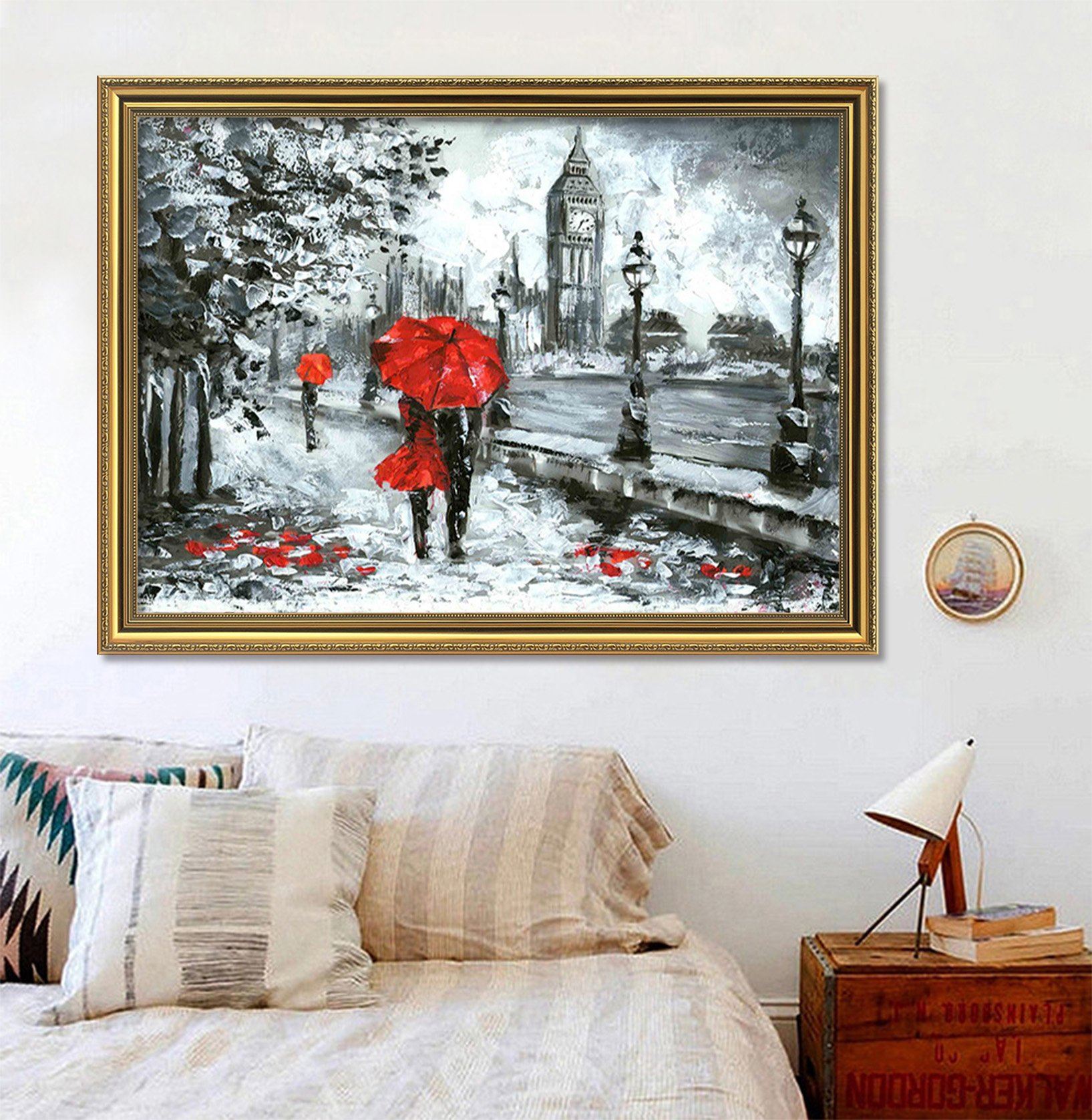 3D Couple Umbrella 112 Fake Framed Print Painting Wallpaper AJ Creativity Home 