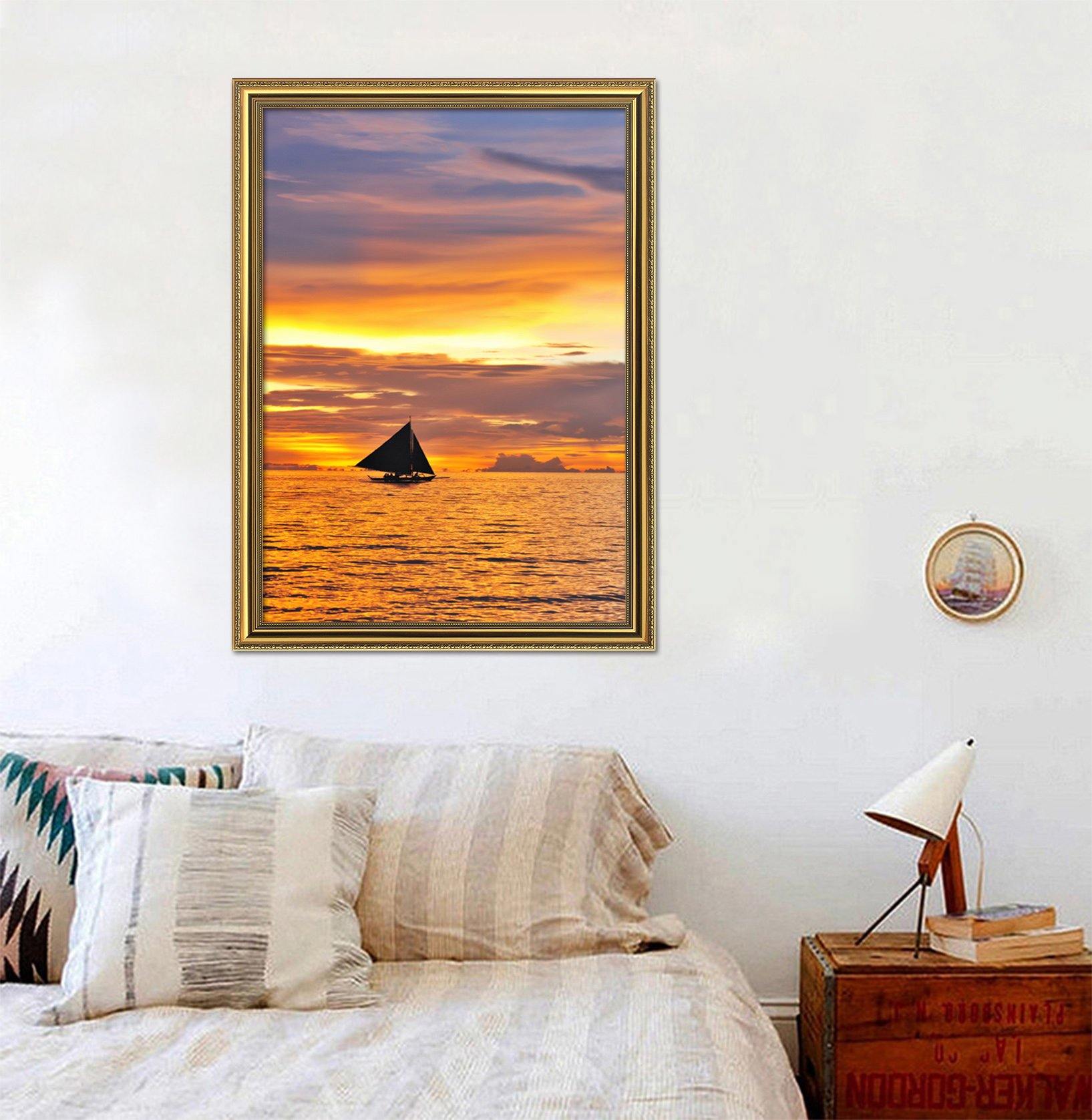 3D Evening Boat 026 Fake Framed Print Painting Wallpaper AJ Creativity Home 