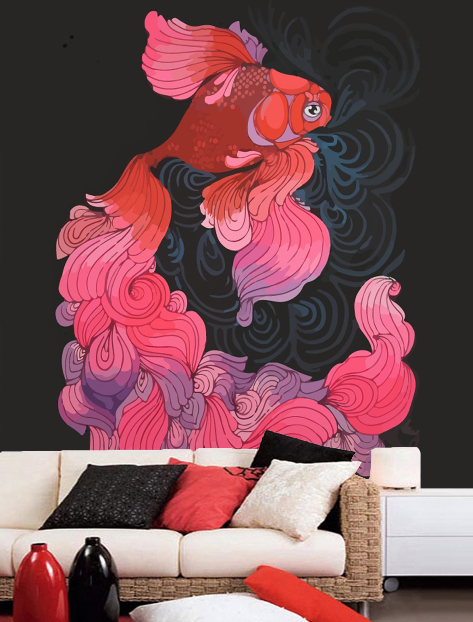 3D Red Goldfish 033 Wall Murals Wallpaper AJ Wallpaper 2 