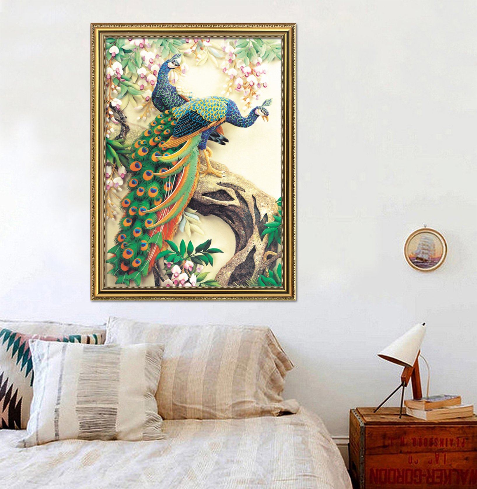 3D Beautiful Peacock 084 Fake Framed Print Painting Wallpaper AJ Creativity Home 