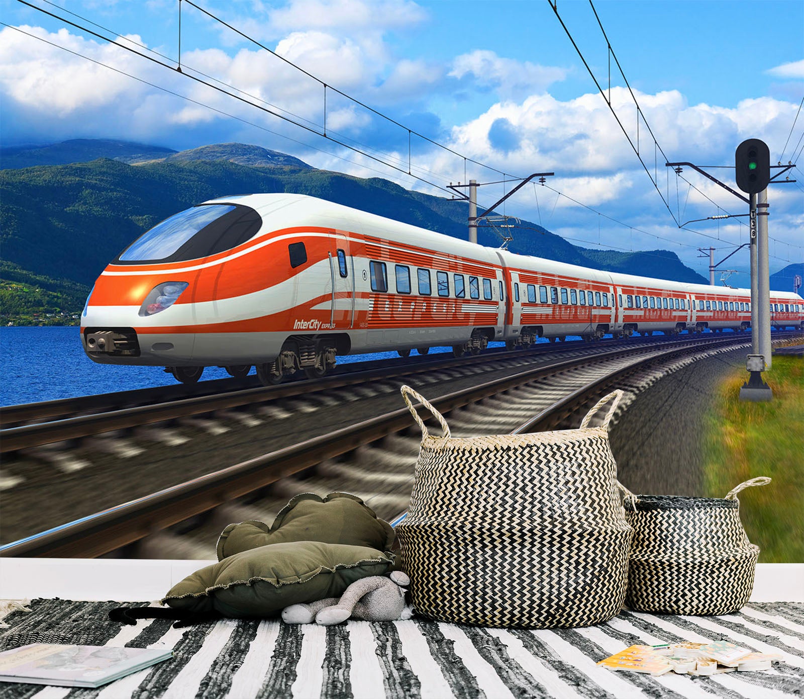 3D Red High Speed Rail 148 Vehicle Wall Murals