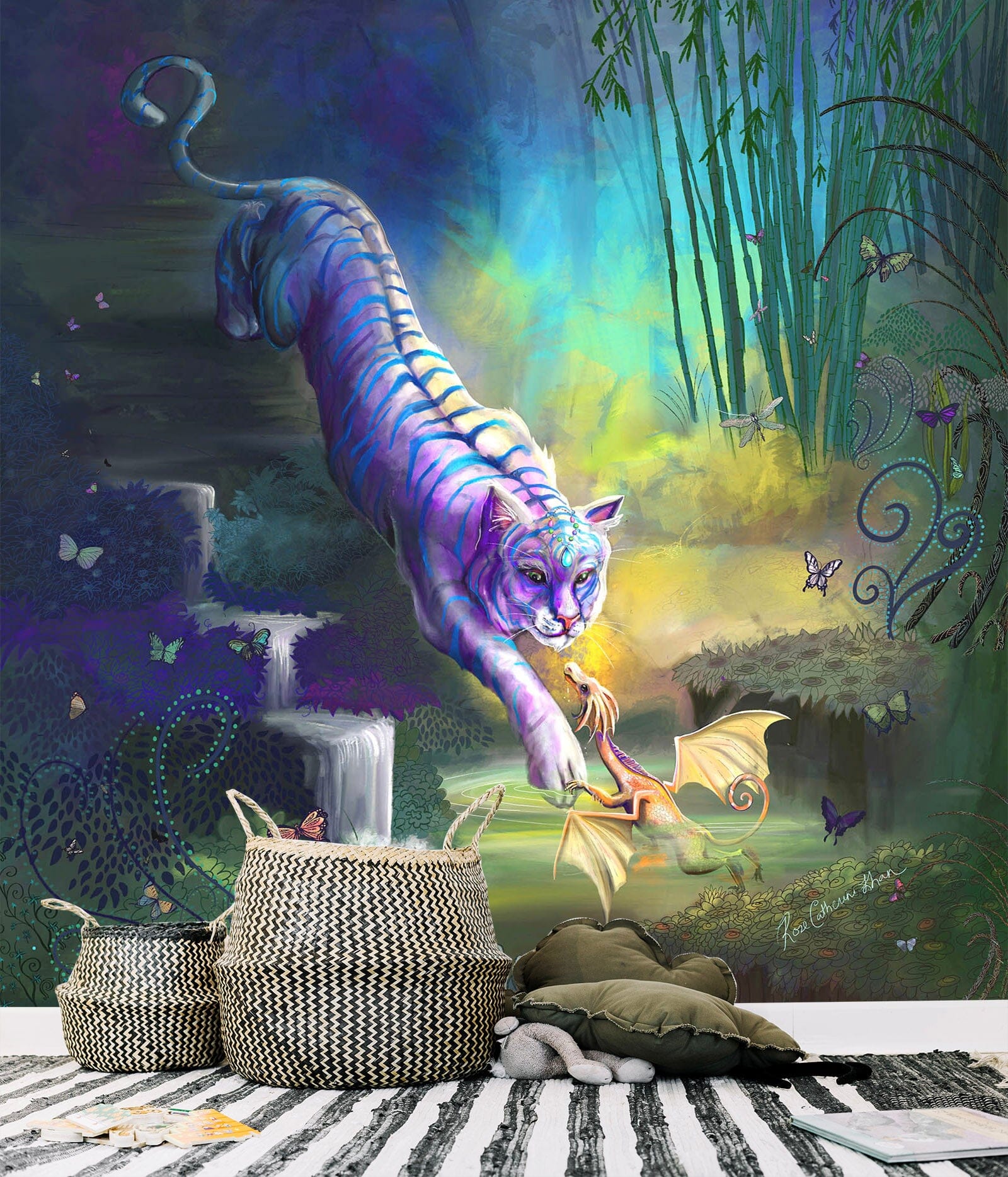 3D White Tiger 1416 Rose Catherine Khan Wall Mural Wall Murals Wallpaper AJ Wallpaper 2 