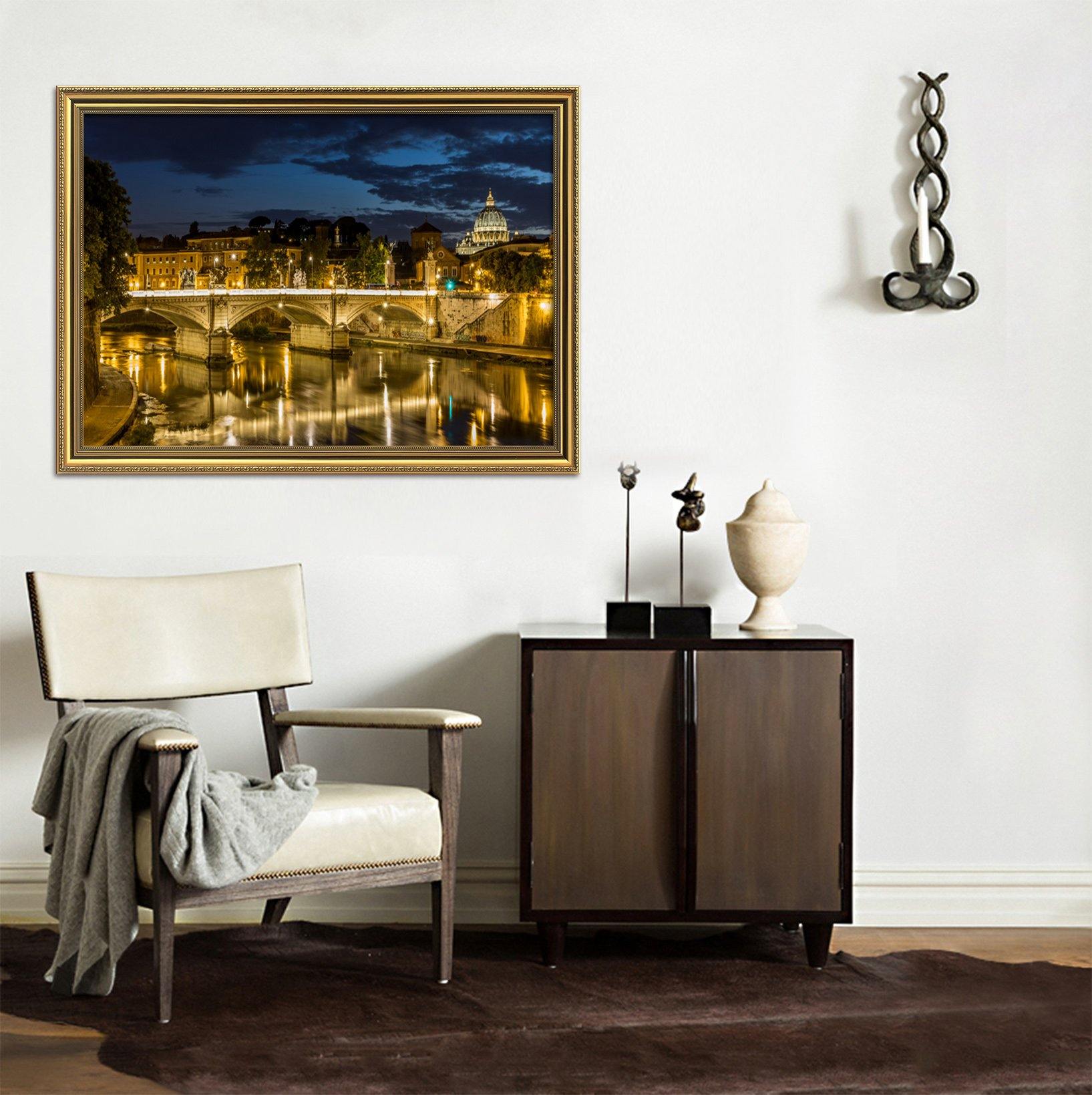 3D Night Bridge 042 Fake Framed Print Painting Wallpaper AJ Creativity Home 