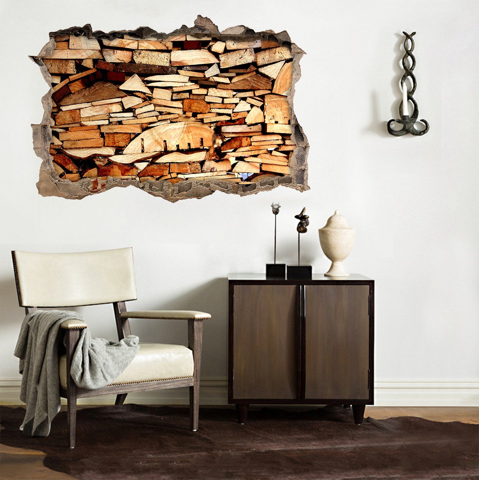 3D Stacked Wood Blocks 083 Broken Wall Murals Wallpaper AJ Wallpaper 