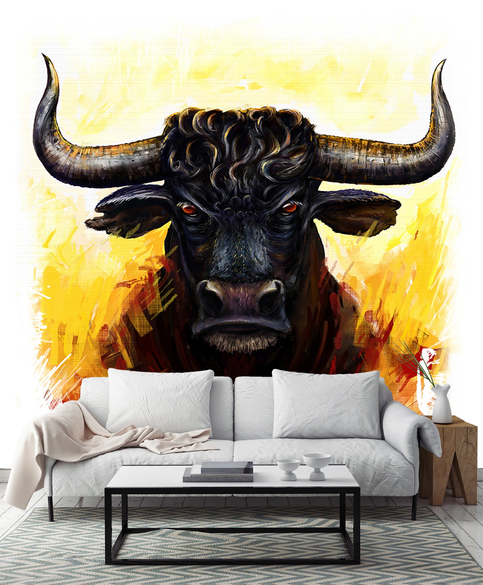 3D Black Bull Head 333 Wall Murals