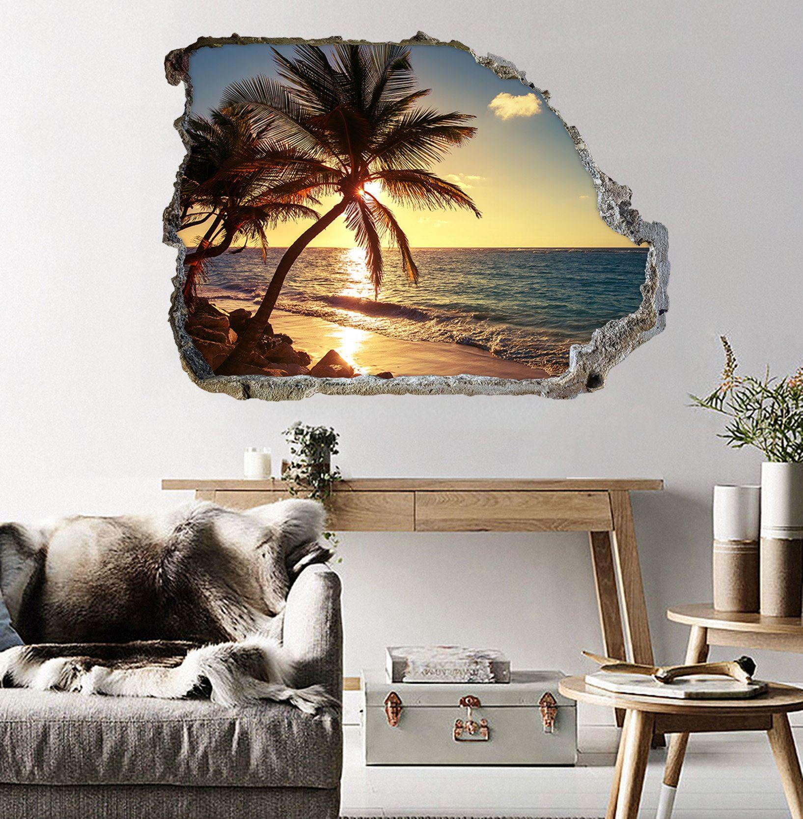 3D Beach Sunset Scenery 232 Broken Wall Murals Wallpaper AJ Wallpaper 