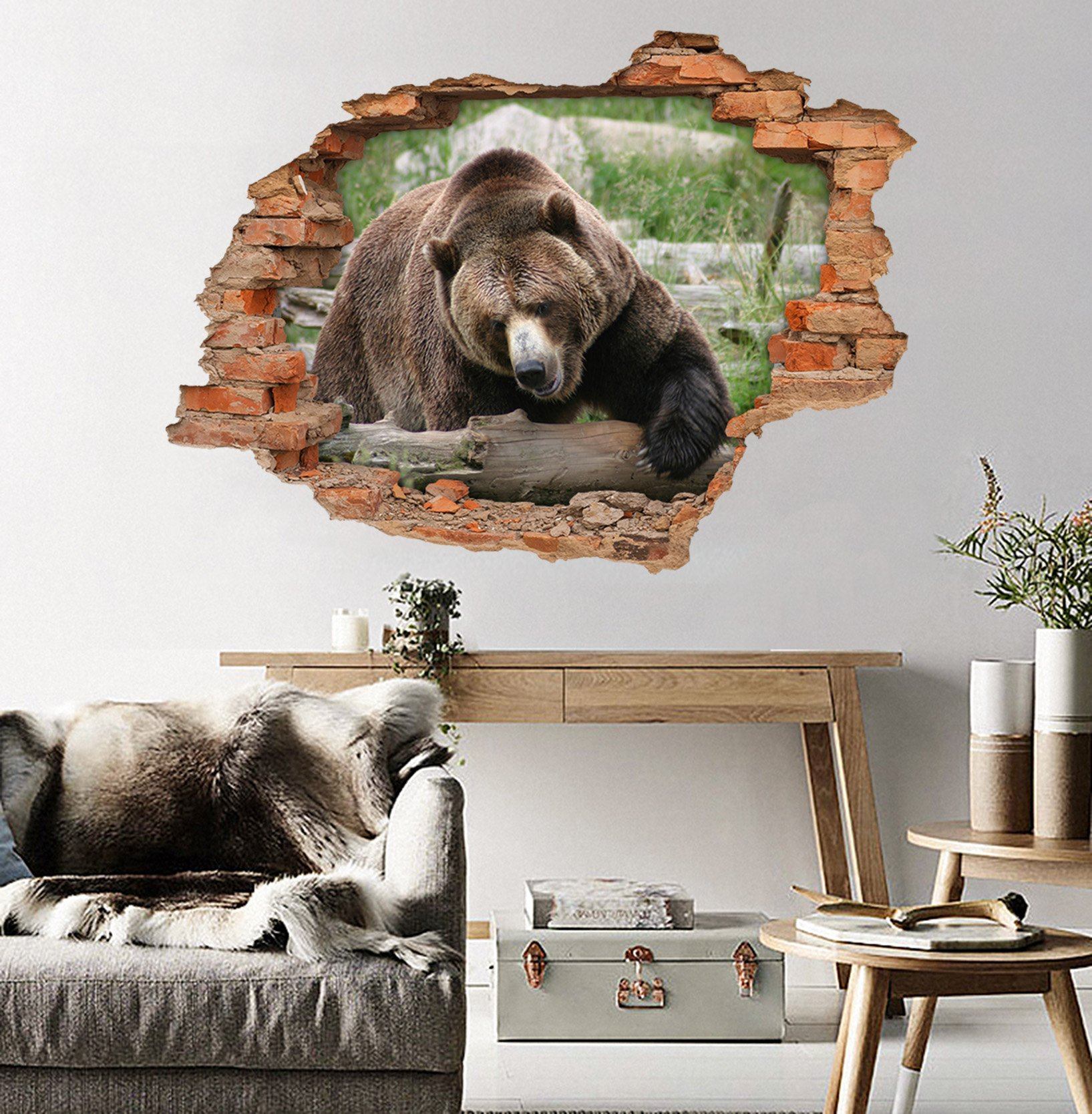 3D Big Black Bear 66 Broken Wall Murals Wallpaper AJ Wallpaper 