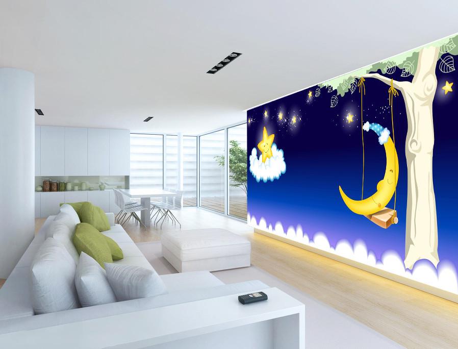 3D Bright Star Moon Night 11 Wallpaper AJ Wallpaper 