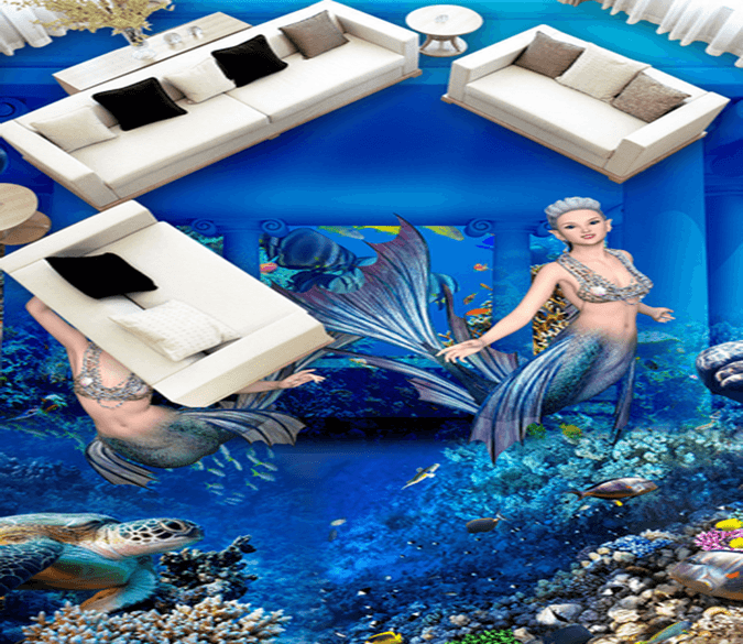 3D Twins Mermaidh 009 Floor Mural Wallpaper AJ Wallpaper 2 