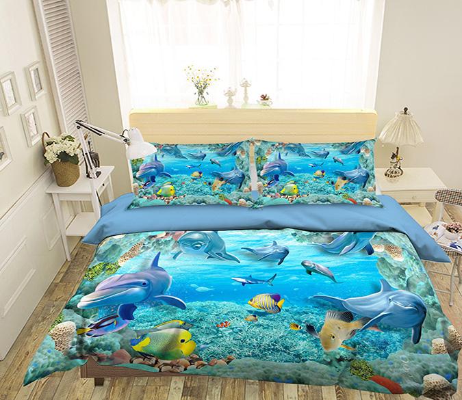 3D Shark Dolphins 103 Bed Pillowcases Quilt Wallpaper AJ Wallpaper 