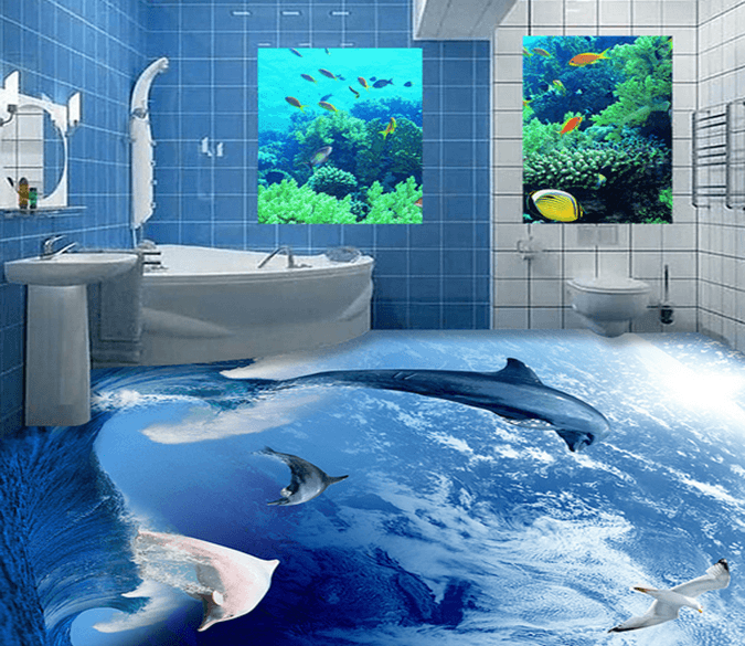 3D Dolphin Jumping 012 Floor Mural Wallpaper AJ Wallpaper 2 