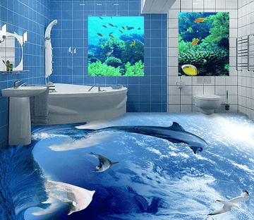3D Dolphin Jumping 012 Floor Mural Wallpaper AJ Wallpaper 2 
