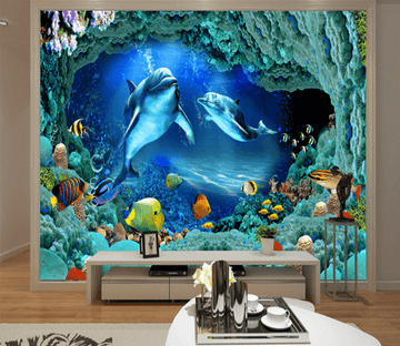 3D Dolphin Cave 113 Floor Mural Wallpaper AJ Wallpaper 2 