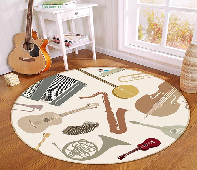 3D Music Instrument 259 Round Non Slip Rug Mat Mat AJ Creativity Home 
