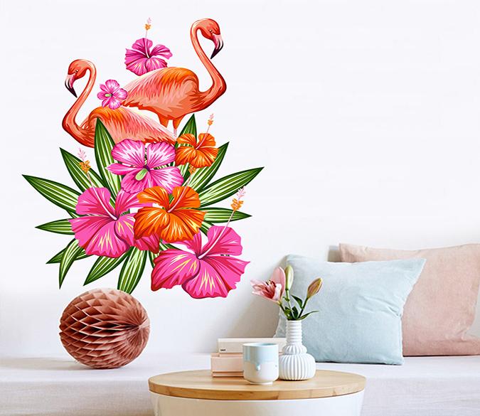 3D Flowering Flamingo 029 Wall Stickers Wallpaper AJ Wallpaper 