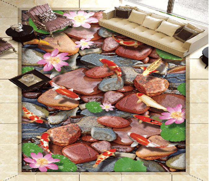 3D Stone Lotus 320 Floor Mural Wallpaper AJ Wallpaper 2 